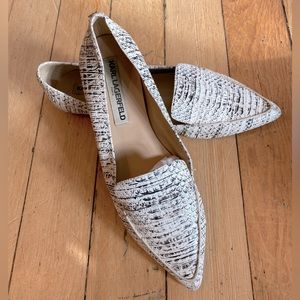 Karl Lagerfeld Destine Pointed Toe Leather Flats in Snakeskin Print, Size 8.5